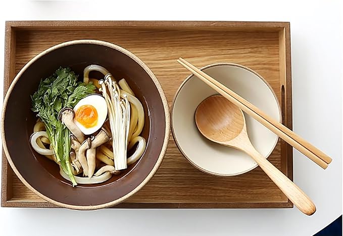Korean Mukbang Spoon Chopsticks 2 Set Wood Ramen Udon 먹방 스푼 대왕 수저 | Extra Large Spoon and Chopsticks Set, Natural Wood Utensil 2 Set Korean Japanese Tableware 먹방 점보 수저 젓가락 국자