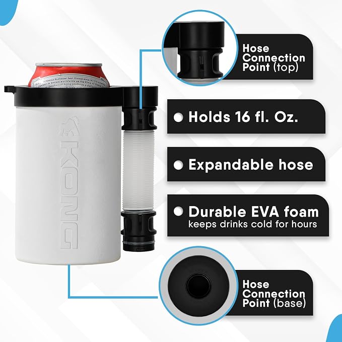 The Kong 2.0 - A Portable Can or Bottle Cooler/Cup With A Detachable, Expandable, Hose To Funnel Your Drink (White)