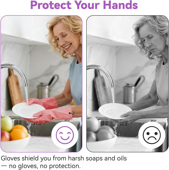 Dishwashing Rubber Gloves for Cleaning – 4 Pairs Kitchen Gloves with Handing Hooks Washing Dishes Household Glove - Small