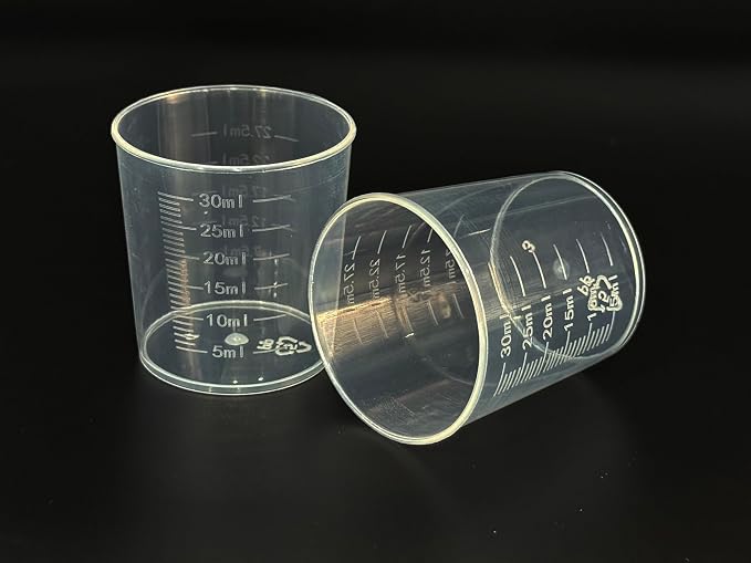 100 Pcs 30ml/1.02oz Plastic Measuring Cup Transparent Clear liquid Mixing Medicine Cups Labs Graduated Baking Beaker Measure Jugs Set Kitchen Cooking Measure Tool Home