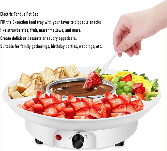 Dpofirs Chocolate Fondue Pot Set Electric Melting Machine, 3 Sections Tray, Cheese Warmer for Couple Family & Date Night Idea House Warming Holidays Essentials (US)