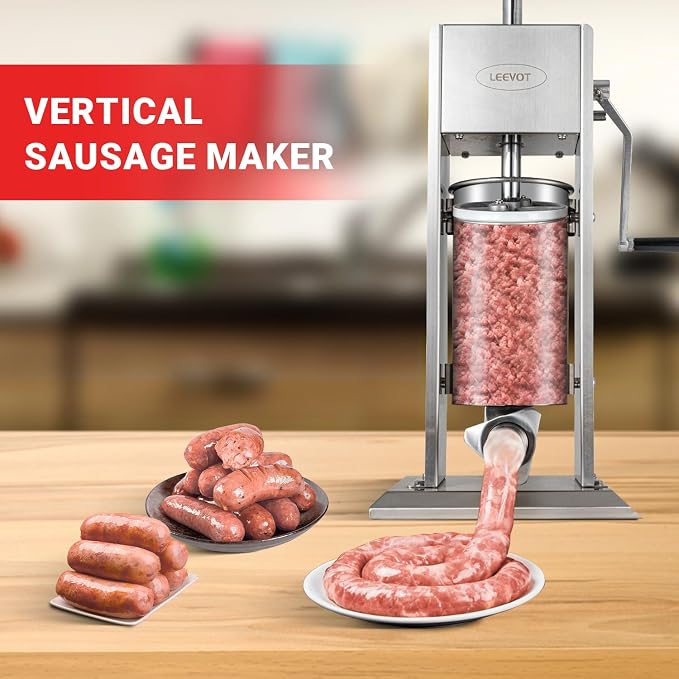 11LBS/5L Manual Sausage Stuffer, Professional Stainless Steel Sausages Maker & Filler Kit with 2 Speed, 5 Stuffing Tubes, Vertical Meat Stuffers for Home Kitchen, Commercial Use