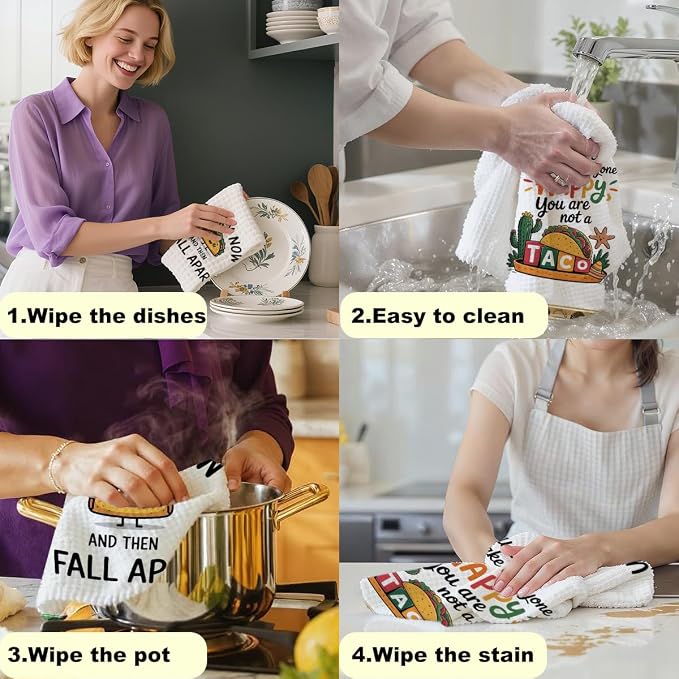 2PCS Taco Decorative Dish Towels, Funny Kitchen Accessories, Cinco De Mayo Decor, Tacos Waffle Weave Kitchen Decorative Tea Towels Taco Tuesday Gift for Housewarming Gift Tacos Lover Accessories-1