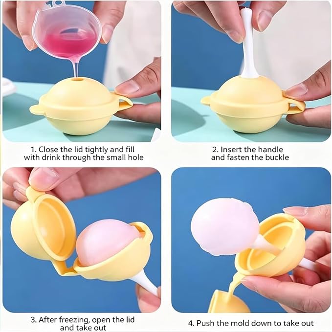 Silicone Lollipop Ice Cream Maker Molds, 2026 New Funny Lollipop Ice Pop Mold, Colorful DIY Ice Pop Maker for Summer Parties, Creative Sphere Ice Pop Mold for Home (4 Set)