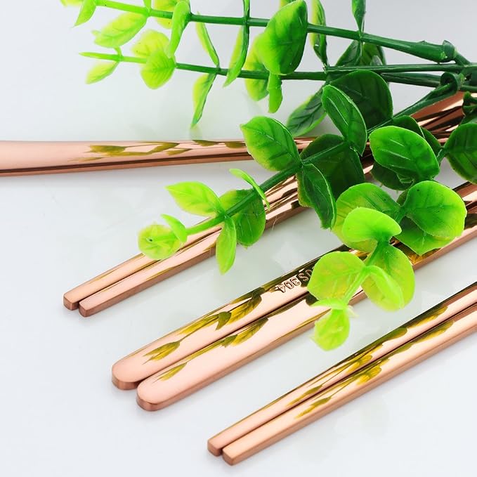 Buyer Star 4 Set Spoon Chopsticks, Rose Gold Reusable Metal Stainless Steel Korean Chopstix Spoon Set