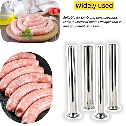4 Sizes Stainless Steel Sausage Stuffing Tubes,Replacement for LEM 606,606SS,1606,1606SS Sausage Stuffers, Sausage Stuffer Funnels for LEM Sausage stuffersau
