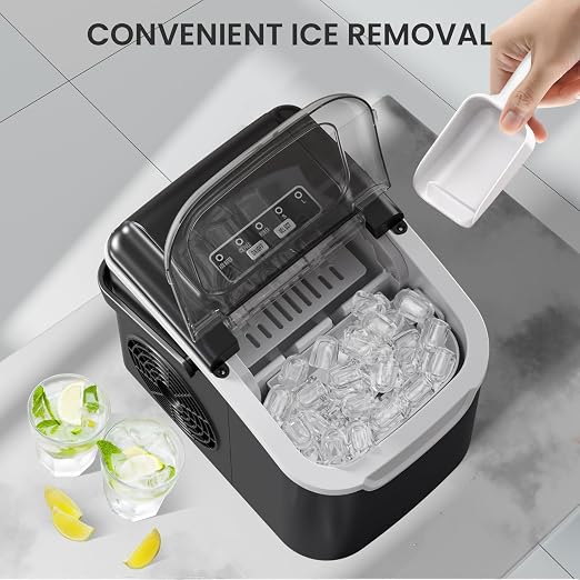 Crzoe Ice Makers Countertop with Handle, 2 Sizes of Ice, 8 Bullet Ice Cubes in 6 Mins, 26Lbs/24H, Portable Ice Maker with Self-Cleaning, Ice Machine for Home&Kitchen&Office&Party