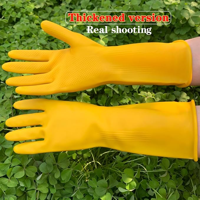 8 Pairs Reusable Household Cleaning Gloves, Rubber Kitchen Dishwashing Gloves, Extra Thickness, Long Sleeves, for Washing Dishes, Pet Care, Small, Yellow