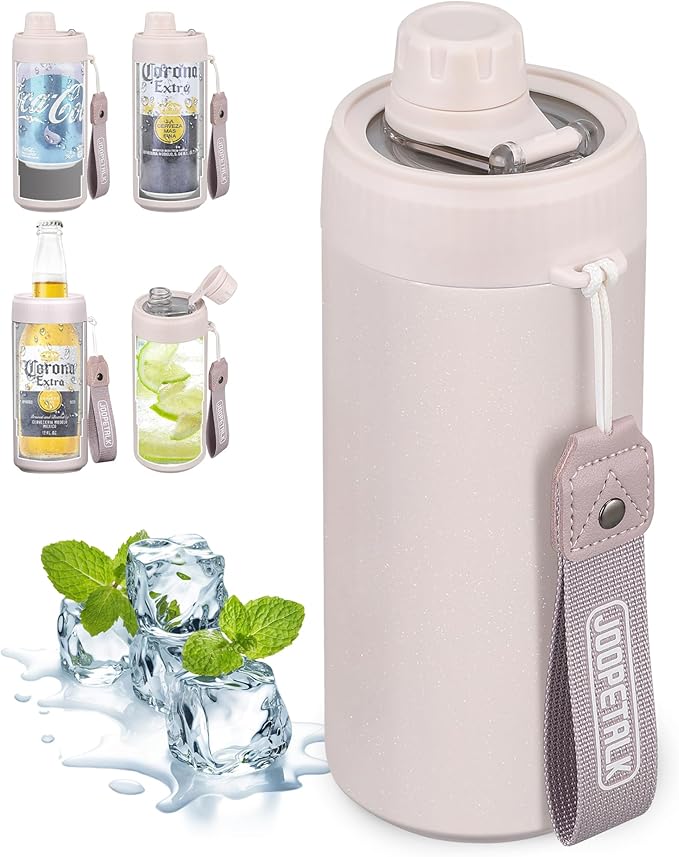 JOOPETALK Universal Can Cooler with Lid Fits All 12oz Cans& Bottles, 100% Leak-Proof Water Bottle, 4-in-1 Insulated Can Cooler for Beer, Soda & Energy Drinks, Dishwasher Safe