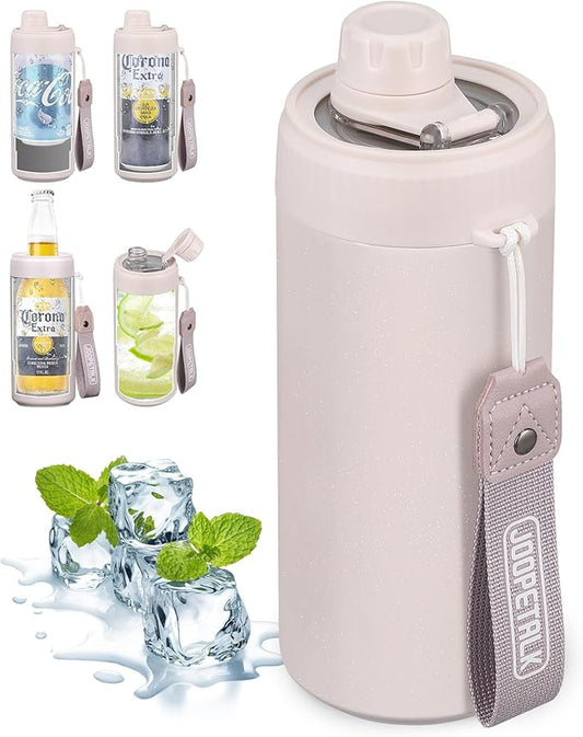 JOOPETALK Universal Can Cooler with Lid Fits All 12oz Cans& Bottles, 100% Leak-Proof Water Bottle, 4-in-1 Insulated Can Cooler for Beer, Soda & Energy Drinks, Dishwasher Safe