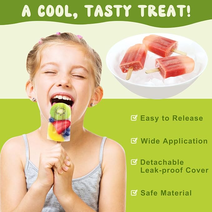 10 Cavity Popsicles Molds with 50 Pcs Popsicle Sticks, Bpa-free ice Pop Mold, Homemade Popsicle Molds, Reusable Easy Release Popsicle Maker for Kids Teens Adult DIY Yogurt Juice Smoothies Ice Cream