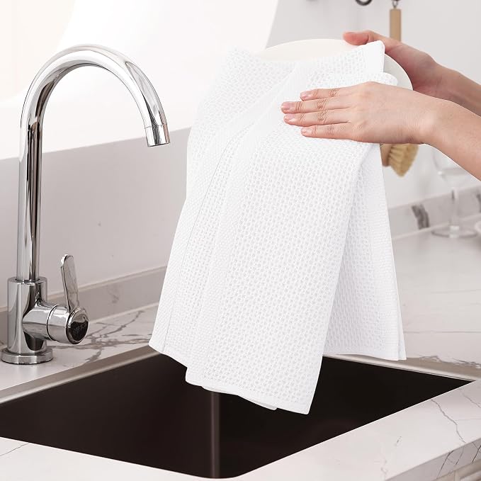 Homaxy 100% Cotton Oversized Waffle Weave Kitchen Towels, 3-Pack, White | 20 x 28 Inches, Ultra Soft Absorbent Dish Towels, Quick Drying Large Cleaning Towels