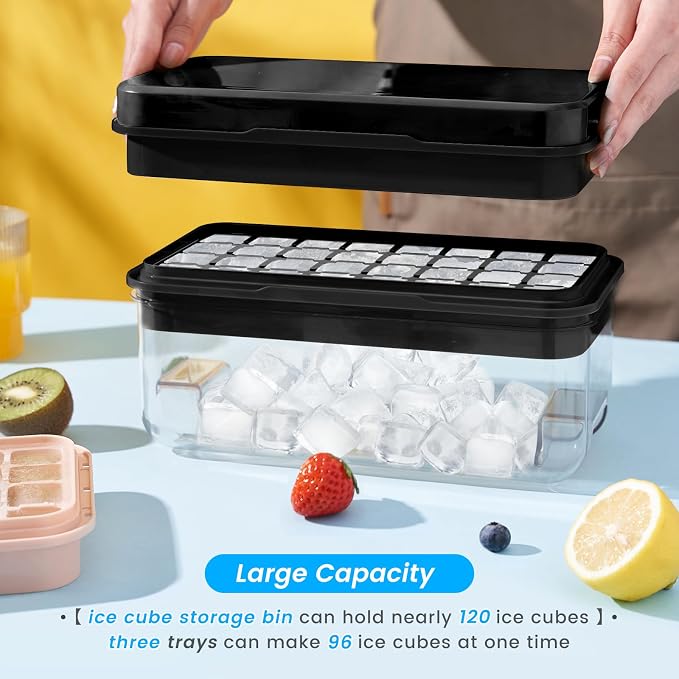 1.0" Ice Cube Trays for Freezer, PHINOX Ice Tray, 3-Tier(32Cubes/Tier)Black