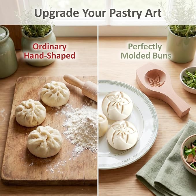 Wooden Bao Bun Maker | Handcrafted, Natural Hardwood, Multi-Purpose, Ergonomic Handle, Food-Safe