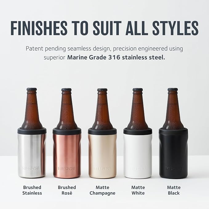 Huski Beer Cooler 2.0 | NEW | Premium Can and Bottle Holder | Triple Insulated Marine Grade Stainless Steel | Detachable 3-in-1 Opener | Works as a Tumbler | Best Gifts for Beer Lovers (Black)