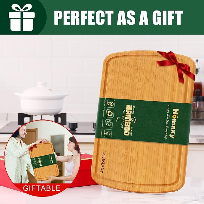 Homaxy Extra Large Bamboo Cutting Boards for Kitchen, 18x12.5" | XL Cutting Board with Juice Groove, Butcher Block Wooden Chopping Board for Kitchen, Meat, Fruit & Vegetables, Pre Oiled