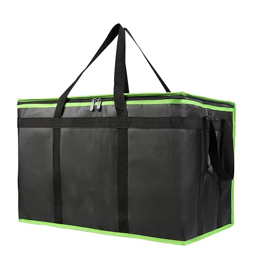 Bodaon 3-Pack Insulated Food Delivery Bag, XXX-Large Meal Grocery Tote Insulation Bag for Hot/Cold Food, Commercial Cooler/Thermal Bags, Large Capacity Reusable Warming Bag, Black with Green Edge