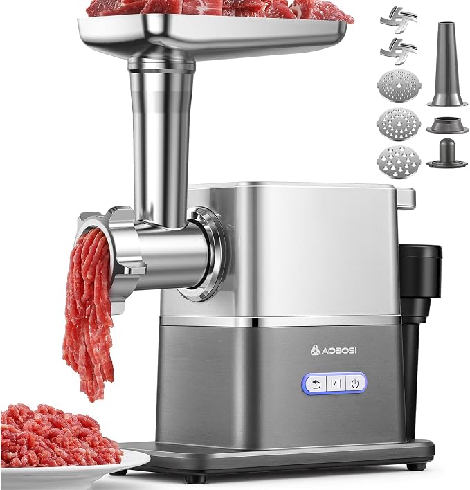 AAOBOSI Meat Grinder Electric 3000W Max with 60dB Quiet DC Motor, Auto-Reverse & Storable Food Pusher - 3 Speed Settings,Grinding, Sausage & Kibbe Making for Home Use