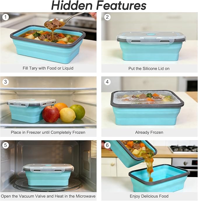 Guyuyii 4 Pack Space-Saving Collapsible Food Storage Containers with Lids | 12/17/27/40 oz Food-Grade Silicone Set for RV, Camping, Meal Prep, Small Kitchens - Microwave/Freezer/Dishwasher Safe