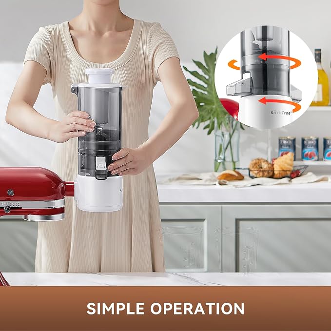 Masticating Juicer Attachment for KitchenAid Stand Mixer, 4.2" Large Feed Chute Fit Whole Vegetables & Fruits, Slow Cold Press Juicing, Includes 2 * 28oz capacity cups