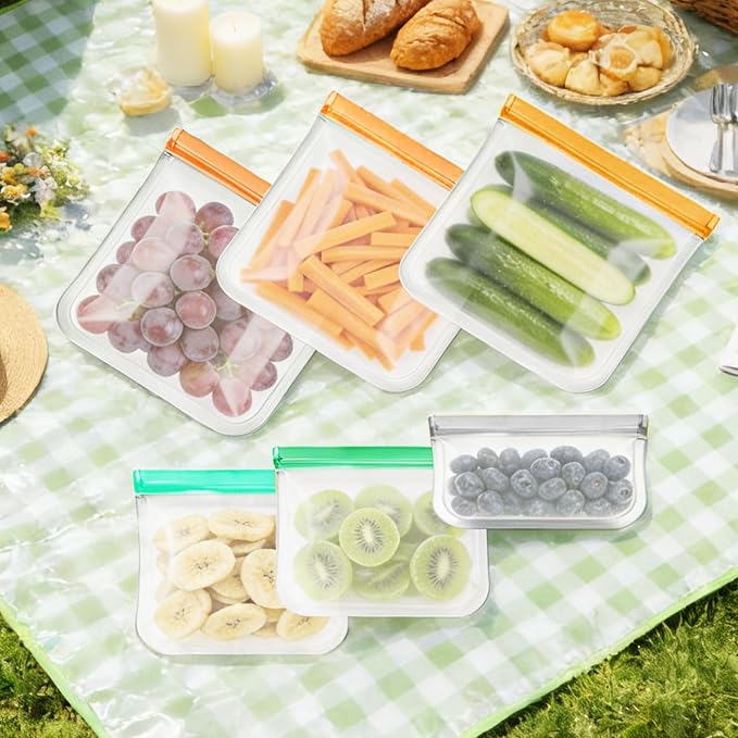 24 Pack Silicone Bags for Food Storage,Freezer,Microwave & Dishwasher Safe,Leakproof Food Storage Bags,Reusable Freezer Ziploc Bags,Sandwich Snack Baggies-8 Gallon 8 Snack 8 Sandwich Bags,3 Colors