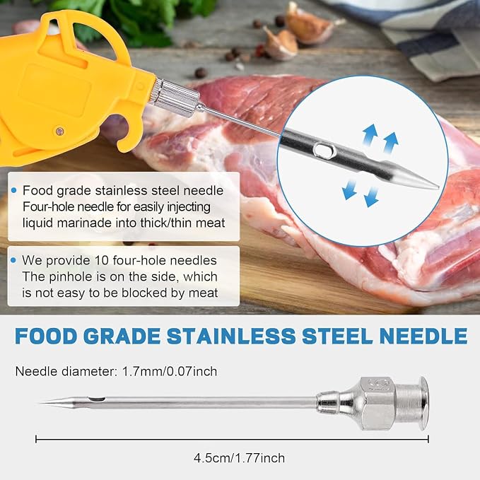 MXBAOHENG Electric Meat Injector Gun Pump with Hose, Marinade Syringe Kit | for BBQ, Turkey Pork Beef, w/ 10 Stainless Steel Needles for Home Kitchen & Outdoor Grilling, 50W