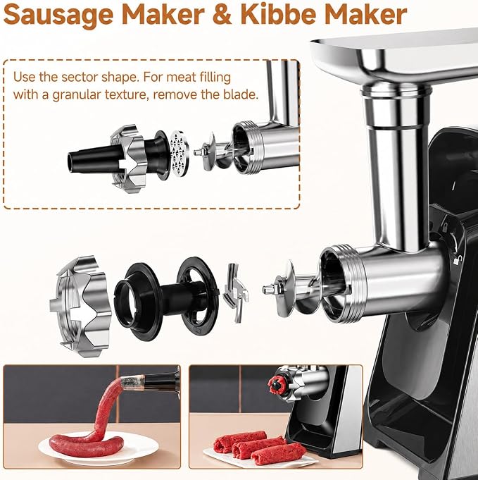 AAOBOSI Meat Grinder Electric, [3000W Max] Meat Grinder Heavy Duty with Auto-Reverse, Innovative Non-Clogging, Built-in Storage, Grinding, Sausage & Kibbe Making for Home Kitchen Use