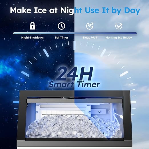 Commercial Ice Maker Machine - 150 Lbs/24H, Commercial Ice Machine with 50 LBS Storage Bin, Under Counter or Freestanding Ice Maker, 45 Ice Cubes in 5-15 min, Thicknesses Adjustable, Stainless Steel