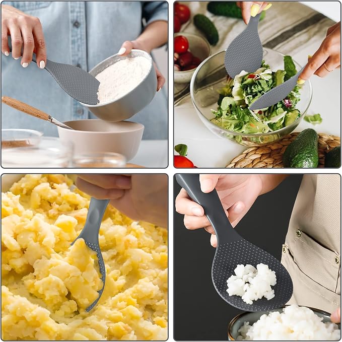 Silicone Standing Rice Spatula with Non-Stick Paddle, Heat Resistant Rice Cooker Spoon, Serving Spoon - Space Gray