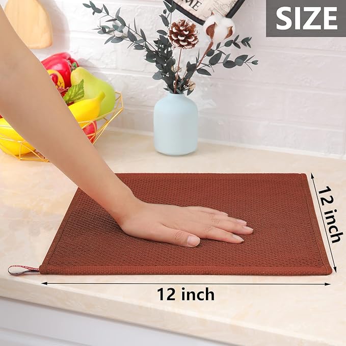 Homaxy 100% Cotton Waffle Weave Kitchen Dish Cloths, 4-Pack, Rust | 12 x 12 Inches, Ultra Soft Absorbent Dish Towels, Quick Drying Dish Rags with Hanging Loop