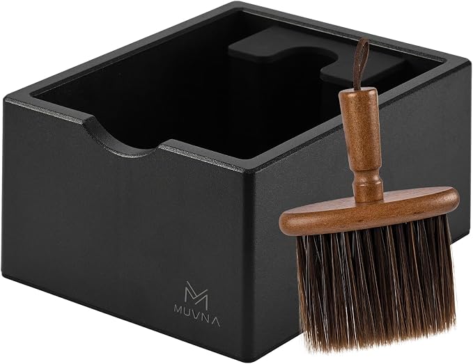 Espresso Knock Box with Coffee Brush, 15 Coffee Puck Container with Silicone Knock Bar, Anti-Slip Base & Tamping Station, Espresso Machine Accessory for Home Kitchen & Coffee Bar(Black)