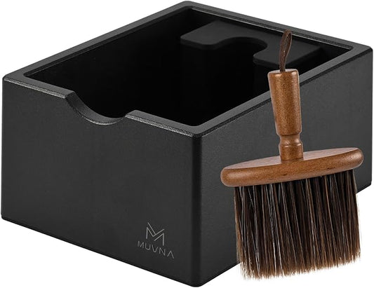 Espresso Knock Box with Coffee Brush, 15 Coffee Puck Container with Silicone Knock Bar, Anti-Slip Base & Tamping Station, Espresso Machine Accessory for Home Kitchen & Coffee Bar(Black)