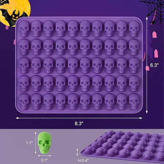 JOERSH Halloween Chocolate Silicone Molds, 2PCS Skull Shaped Candy Mold Non Stick for Chocolate, Fondant, Gummy, Jello, Ice Cubes, Dessert Cake Decorating