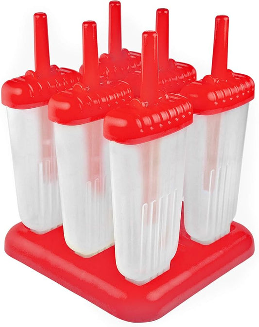 Tovolo Groovy Popsicle Molds (Set of 6) - Mess-Free & Reusable Ice Pops with Sticks for Homemade Freezer Snacks/Dishwasher-Safe, BPA-Free Red
