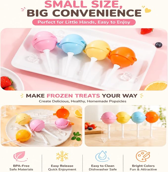 STEPHANIE Lollipop Popsicle Molds,12 Pack Silicone Popsicle Molds,Reusable Lollipop Ice Cream Molds for Homemade Frozen Treats,Juice,Yogurt,Smoothies and Fruit Desserts.