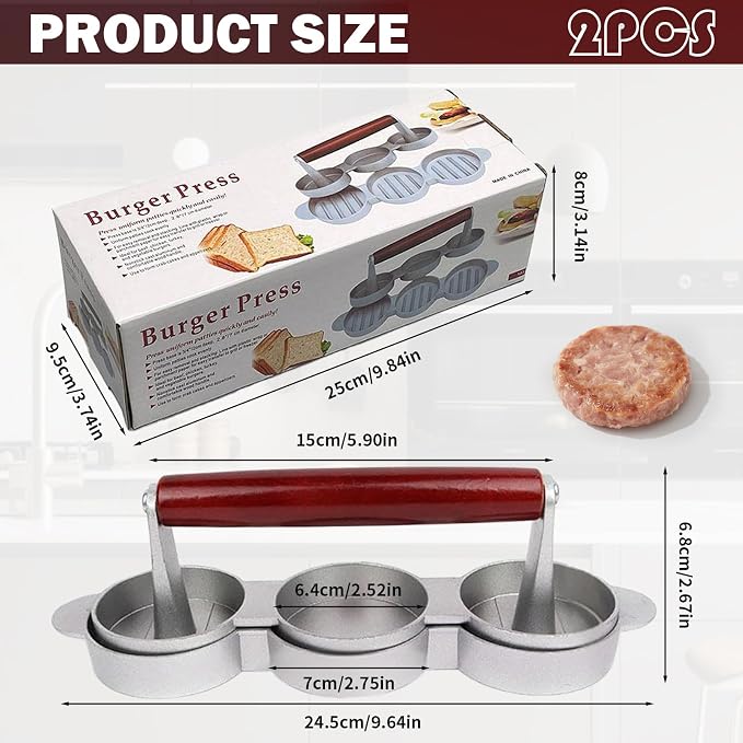 Sausage Patty Press,Mini Burger Press (Three 2.64-Inch Molds) | Slider Burger Press to Make 3 Patties at A Time, Press Patty Maker for Mini Hamburger, Barbecue, Picnic, Camping, Etc