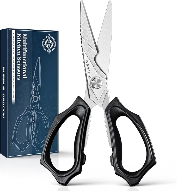 Purple Dragon Kitchen Scissors for Food - Heavy Duty Kitchen Shear Sliver | Stainless Steel Blade, Oversized Handle, Gift Box, Dishwasher Safe, All Purpose, for Meat Cutting