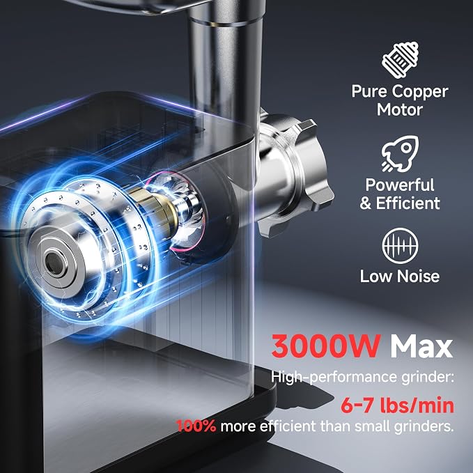 AAOBOSI Multifunctional Digital Meat Grinder Electric 3000W Max | 9 Touch Screen Presets, Auto-Reverse & Built-in Storage -Grinding, Sausage & Kibbe & Grate Cheese Making for Home Use