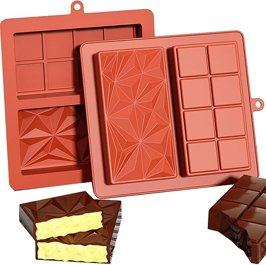 Silicone Chocolate Bar Mold, 1 Inch Deep, Large Candy Mould for Stuffed Bars and Fillings, 2 Pcs