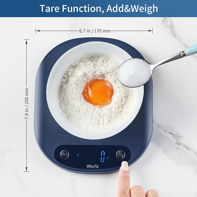 Vitafit 33lb/15kg Digital Food Scale in High Precision 0.1oz/1g, Our Own Kitchen Scale Professional Factory Since 2001, Home and Kitchen Essentials for Cooking and Baking, LED, 3 AAA Batteries, Blue