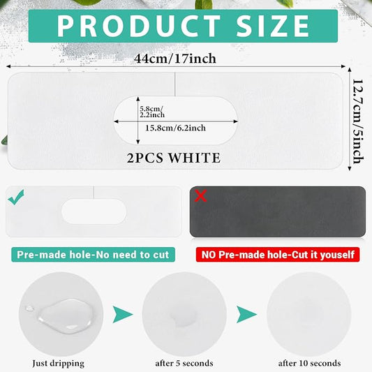 Tioncy 2 Pcs Faucet Mat Sink Splash Guard Oval-hole Oval Splash Pad for Kitchen Sink Oval Base Diatomite Faucet Mat for Bathroom Absorbent Mat Splatter Screens (White)