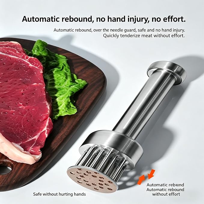 Meat Tenderizer Tool | 21 Auto Rebound 304 Stainless Steel Meat Tenderizer, Dishwasher Safe for Steak Pork Chicken Salmon