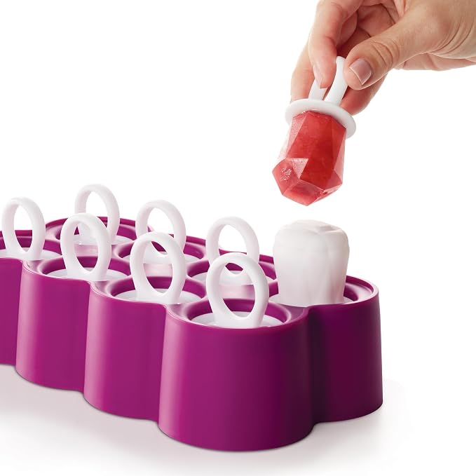 ZOKU Ring Pop Molds - 8 Silicone Popsicle Molds with Reusable Ring Sticks, Makes Gem, Jewel and Heart-Shaped Ice Pops, Easy-Release, BPA-Free