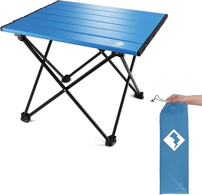 VILLEY Portable Camping Side Table, Ultralight Aluminum Folding Beach Table | Lightweight & Portable, Aluminum Folding Table with Carry Bag for Camping, Outdoor Cooking, Beach, Picnic, Boat & Travel