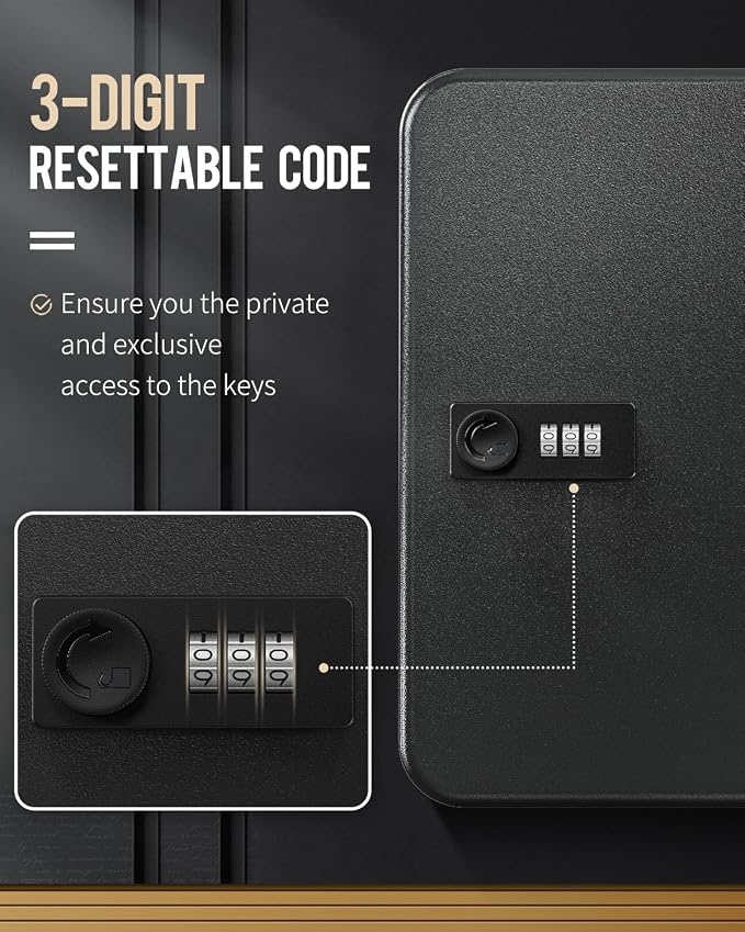 Uniclife 48 Position Key Cabinet with Combination Lock Resettable Black Digital Security Storage Box Steel Key Organizer with Colorful Key Tag Labels Stickers and Hooks