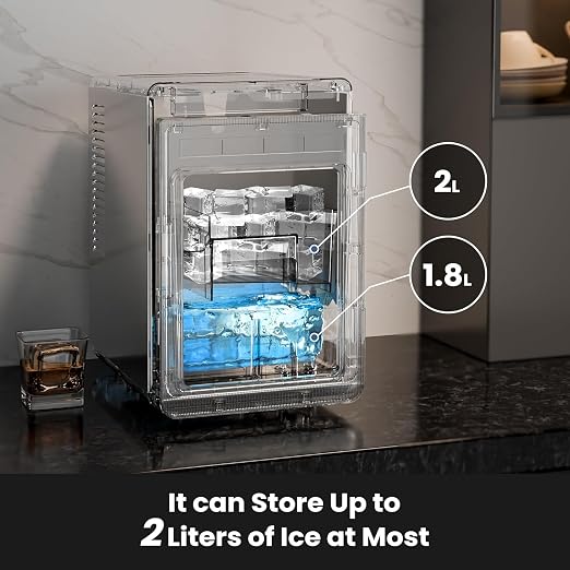 Kismile Clear Ice Cube Maker, 1.6" Square Ice Cubes,3 Pcs in 20 Mins, 155pcs/Day, 24H Timer, Self-Cleaning, Ice Maker Countertop with 5 Ice Sizes, for Whiskey, Cocktails & Bourbon