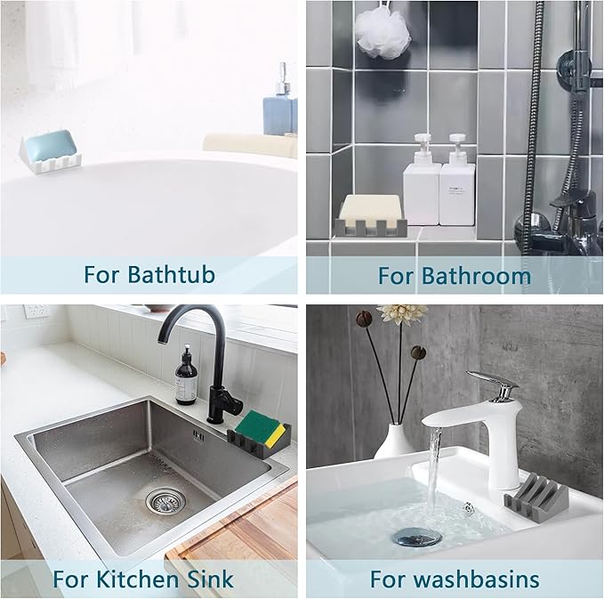 Self Draining Soap Dish,Silicone Suction Cup Soap Holder, Bathroom Soap Dish for Bar Soap,Can Extend Soap Life,Bathroom, Bath Tub, Kitchen Sink (2, White)