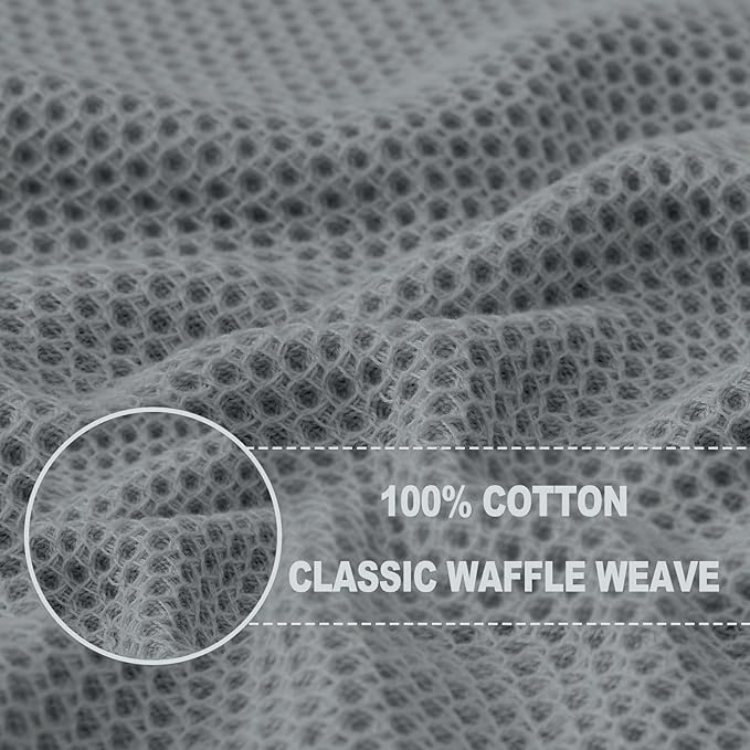 Homaxy 100% Cotton Waffle Weave Kitchen Dish Cloths, 7-Pack, Grey | 12 x 12 Inches, Ultra Soft Absorbent Dish Towels, Quick Drying Dish Rags with Hanging Loop