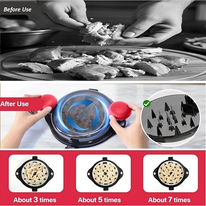 Chicken Shredder Tool Twist Pro - Large Meat Shredder for Chicken Breast, Pulled Pork, Beef with Upgraded Stainless Steel Spikes Wall Mounted Design BPA-Free Kitchen Essentials Gadgets (Red/Black)