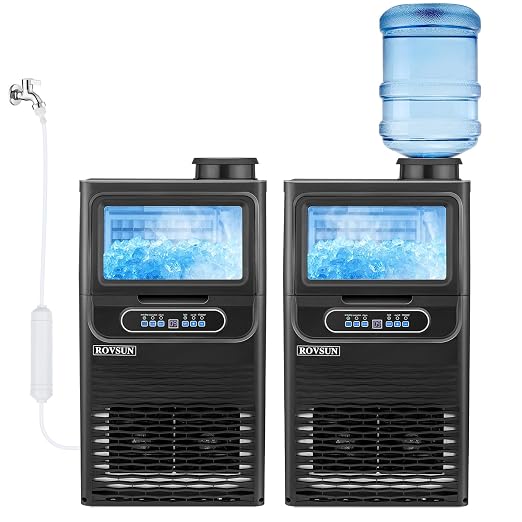 ROVSUN Commercial Ice Maker 90LBS/24H with 2 Water Inlets, Stainless Steel Ice Machine Countertop & Freestanding for Restaurant Bar with 11lbs Storage Bin, Ice Scoop, Drain Pipe & Water Filter